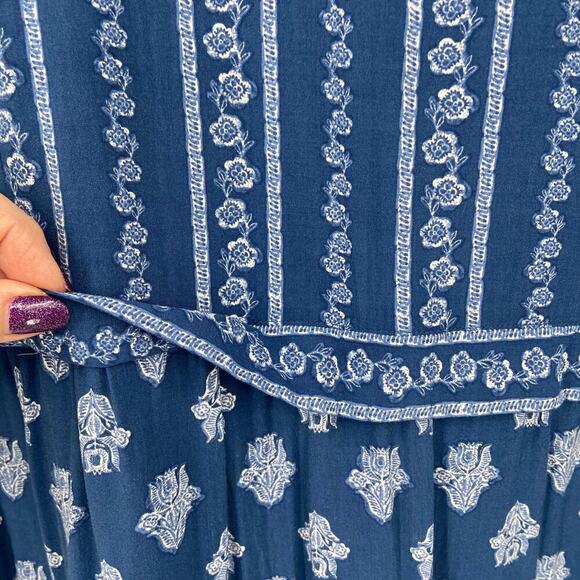 J. Jill Tunic Blouse Women's Size M Blue Floral Mixed Print Bohemian - Picture 7 of 14